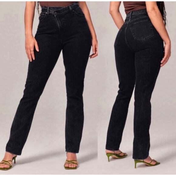Abercrombie Fitch Jeans 22R 90s Slim Straight High Rise Black 36 - Picture 1 of 7